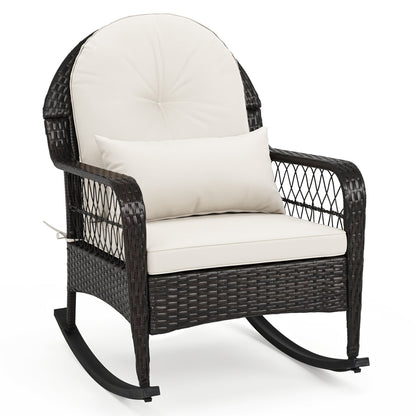 Outdoor wicker rocking chair by DirectDeals with cream cushions, 400 lb capacity on Tampa Home & Garden Store