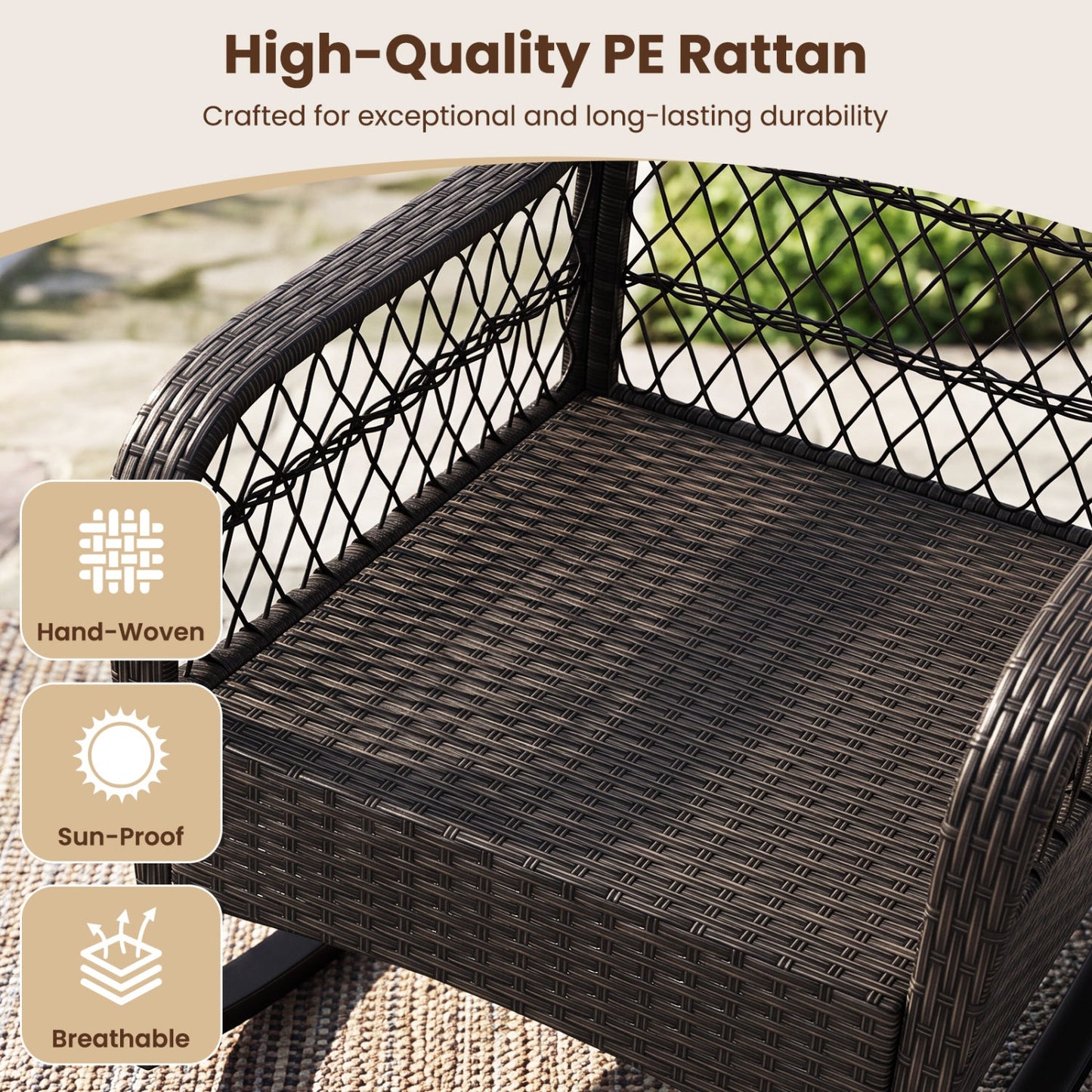 DirectDeals outdoor wicker rocking chair with cushions, hand-woven PE rattan, 400 lb capacity on Tampa Home & Garden Store