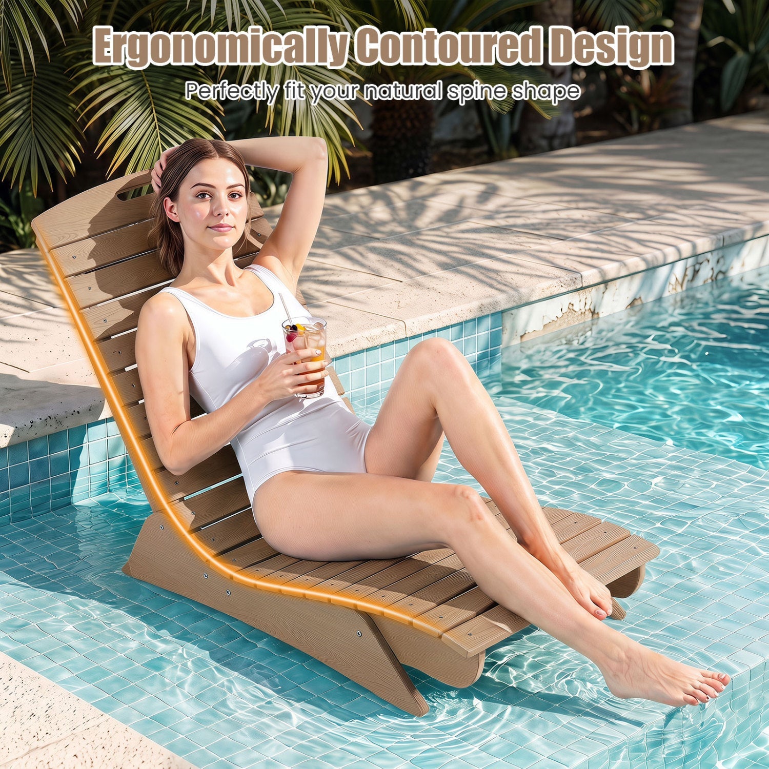 In-Pool Lounge Chair with contoured ergonomic design and wood slats DirectDeals outdoor on Tampa Home & Garden Store