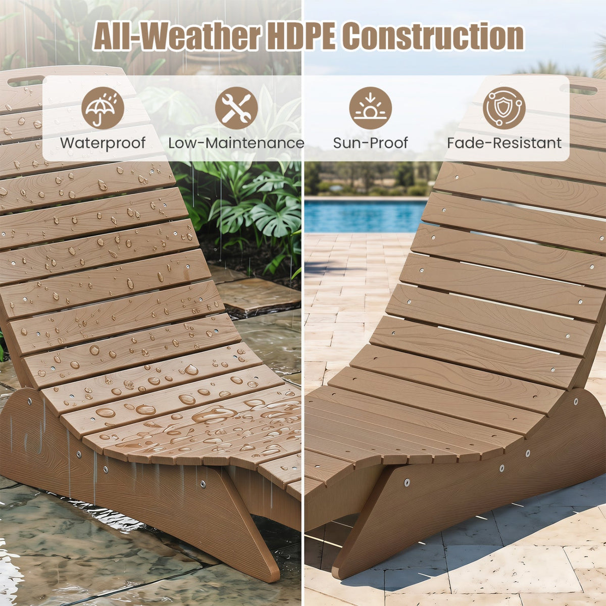 Two In-Pool Lounge Chairs by DirectDeals, contoured ergonomic design, all-weather HDPE, brown on Tampa Home & Garden Store