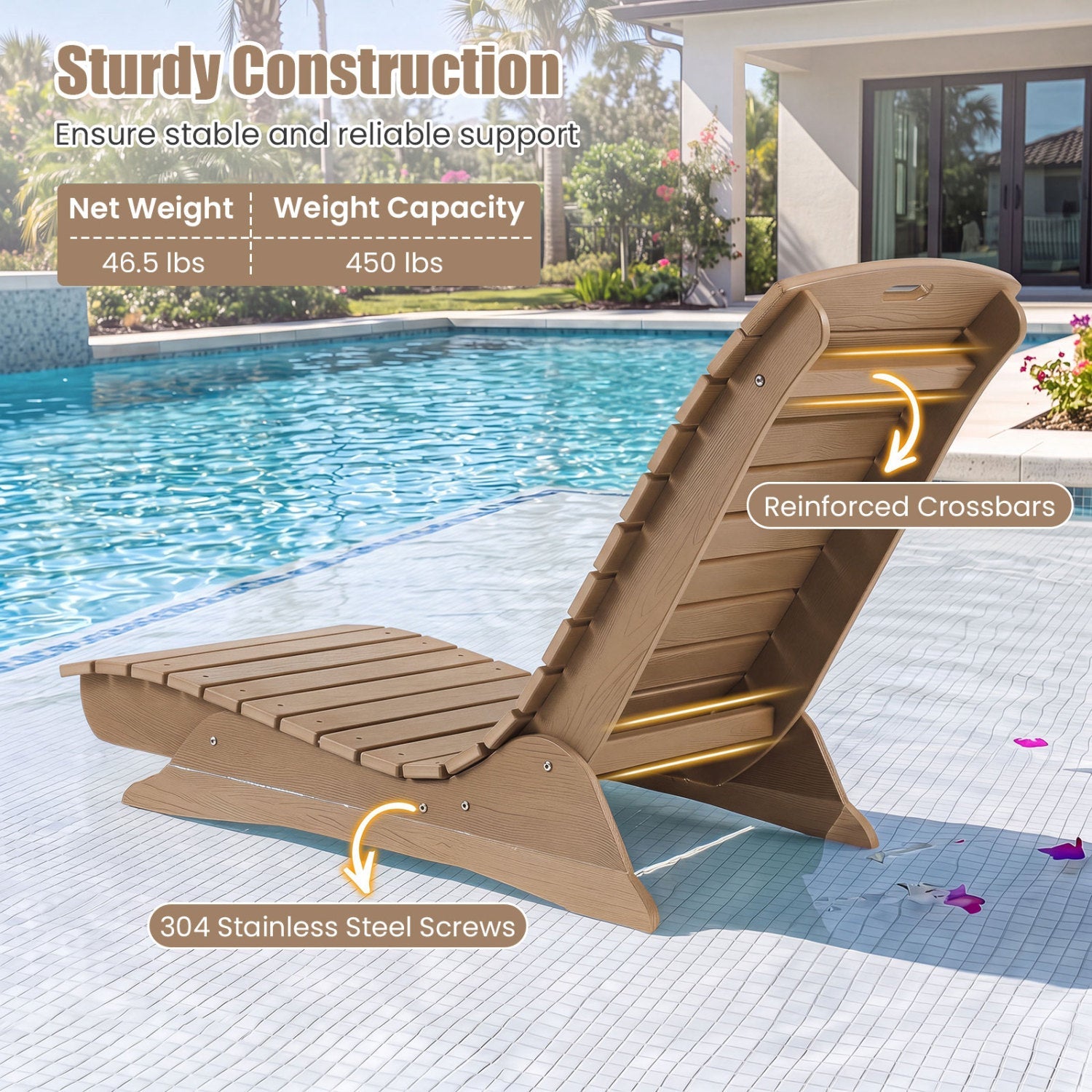 DirectDeals In-Pool Lounge Chair with contoured ergonomic design, brown wood finish on Tampa Home & Garden Store