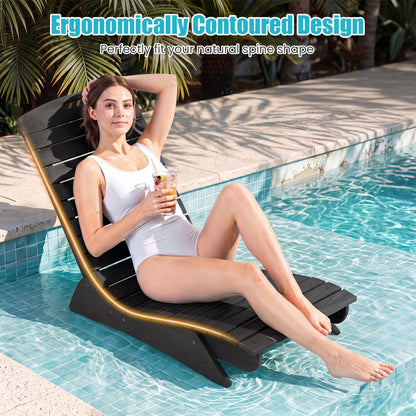 In-Pool Lounge Chair by DirectDeals, black contoured ergonomic design, poolside with beverage on Tampa Home & Garden Store