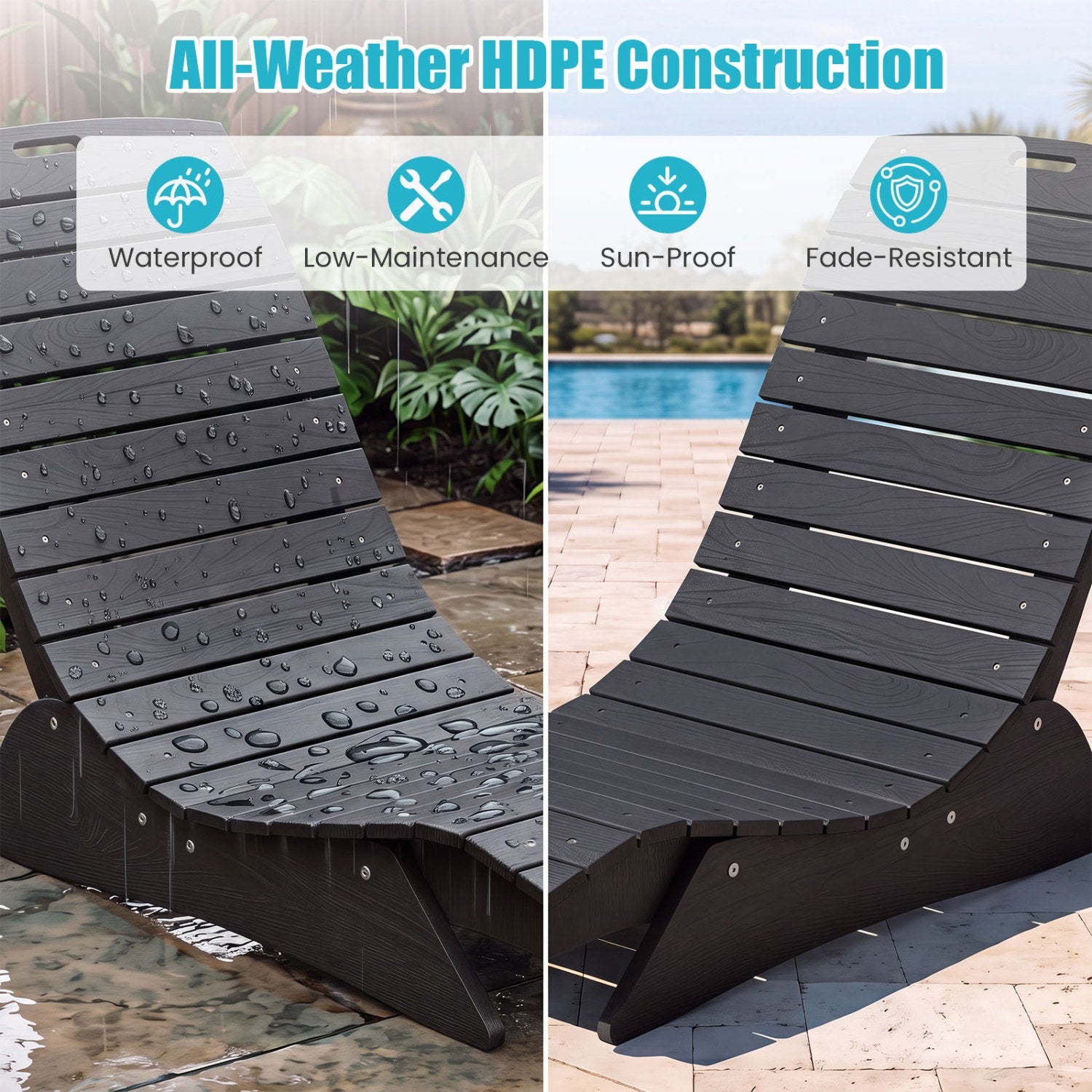 DirectDeals in-pool outdoor lounge chair pair; contoured ergonomic design, dark HDPE wood slats on Tampa Home & Garden Store