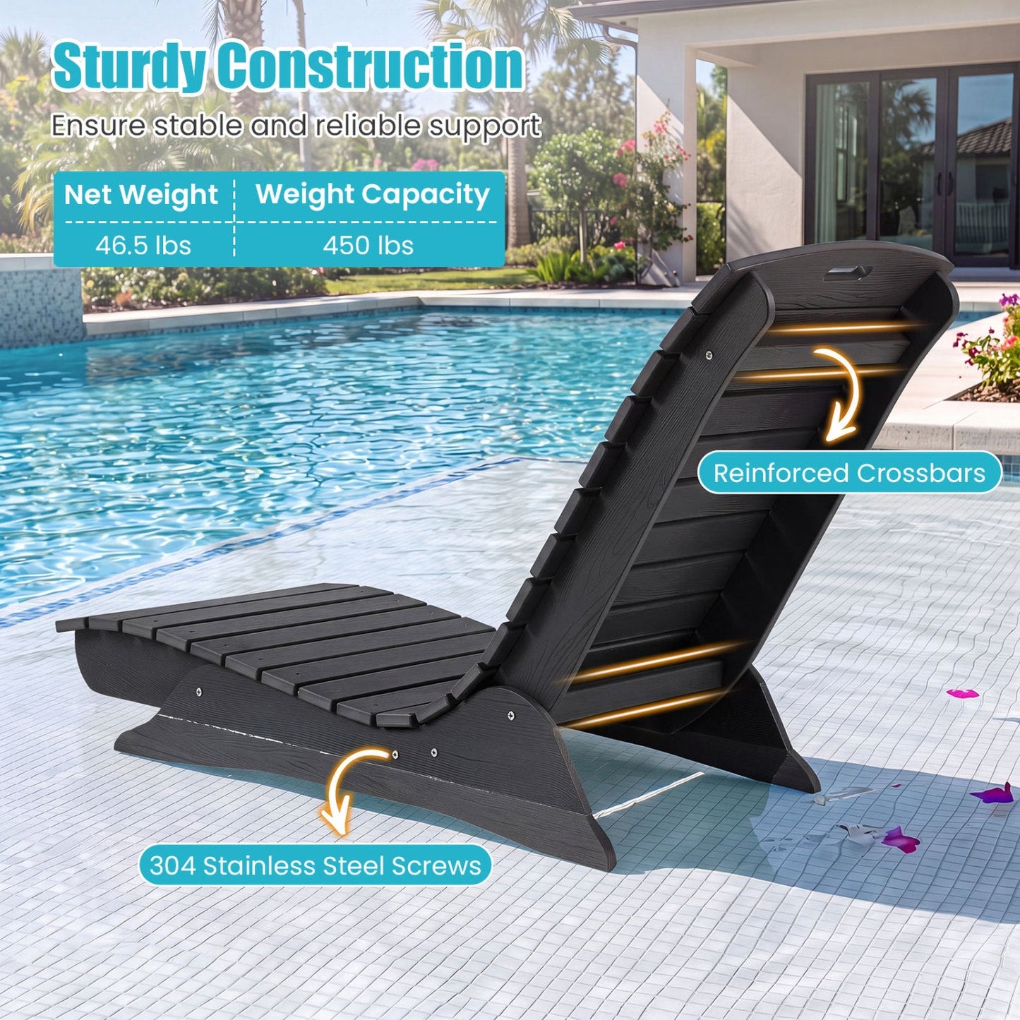 In-Pool Lounge Chair DirectDeals, contoured ergonomic outdoor chair reinforced crossbars on Tampa Home & Garden Store