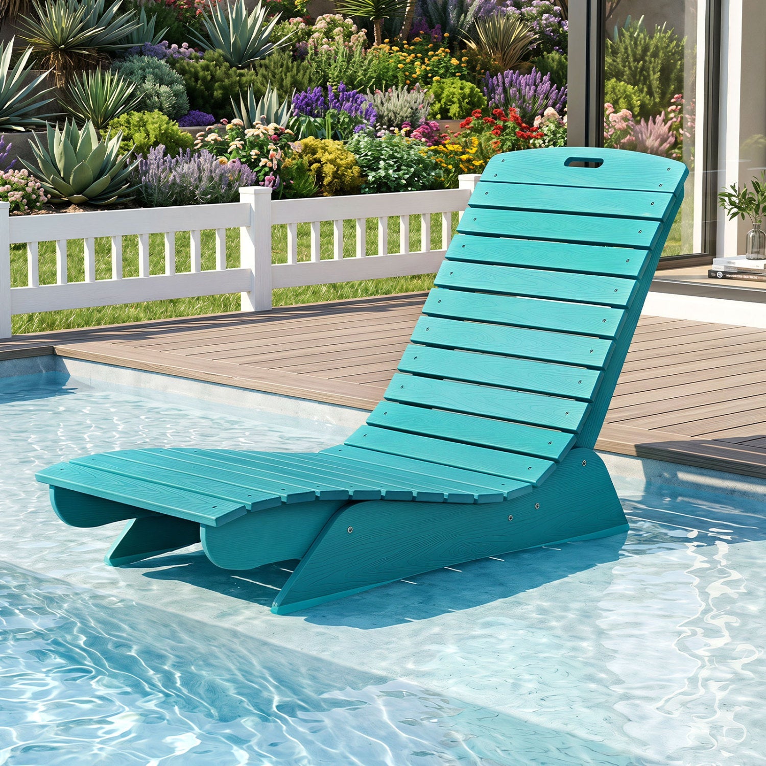 In-Pool Lounge Chair teal slatted ergonomic design for outdoor use by pool on Tampa Home & Garden Store