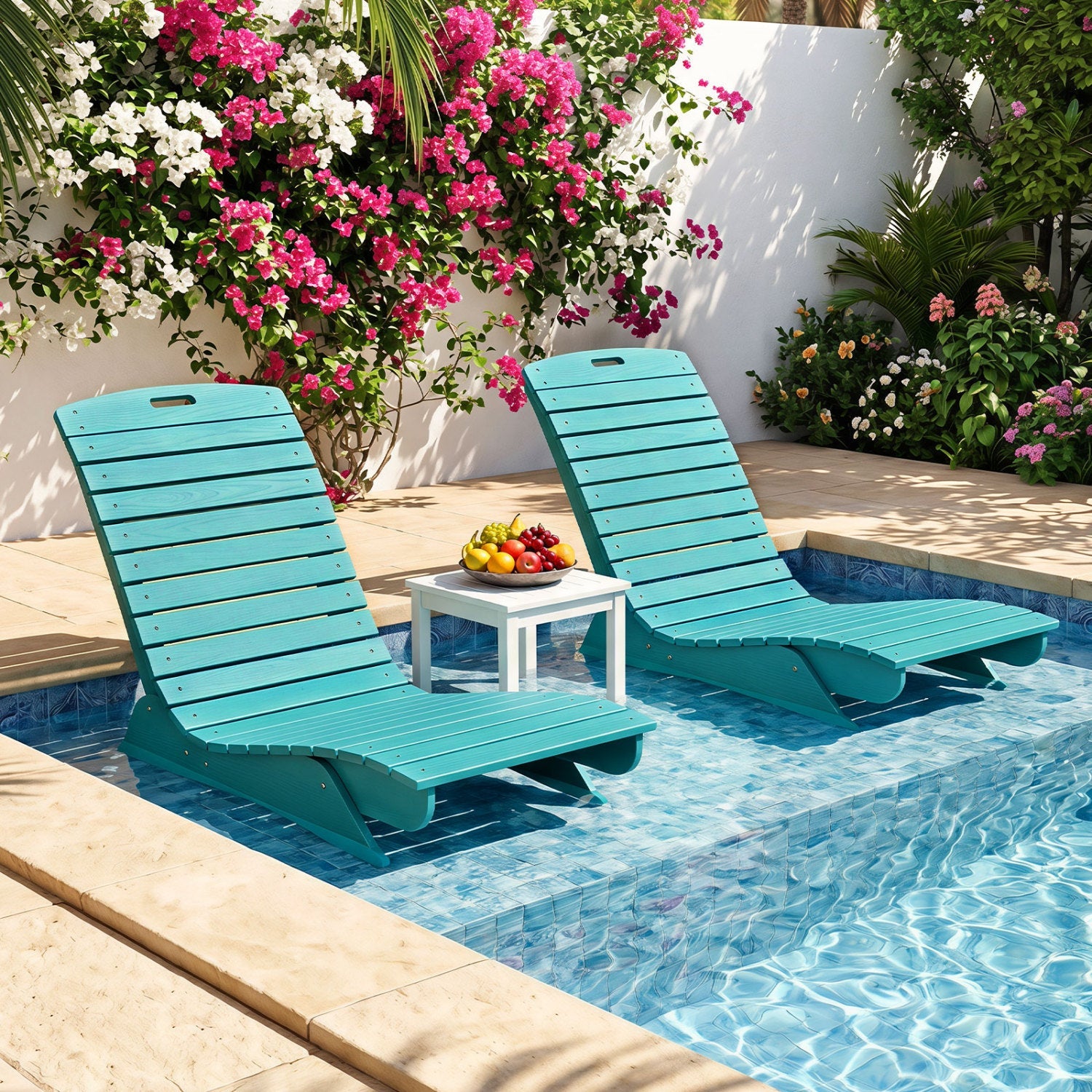 DirectDeals In-Pool Lounge Chairs set, turquoise contoured ergonomic design, poolside (2) on Tampa Home & Garden Store