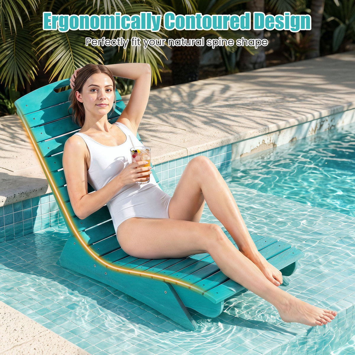 In-pool turquoise lounge chair with contoured ergonomic back for poolside comfort on Tampa Home & Garden Store