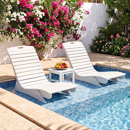 Two In-Pool Lounge Chairs DirectDeals white contoured ergonomic outdoor chairs by pool on Tampa Home & Garden Store
