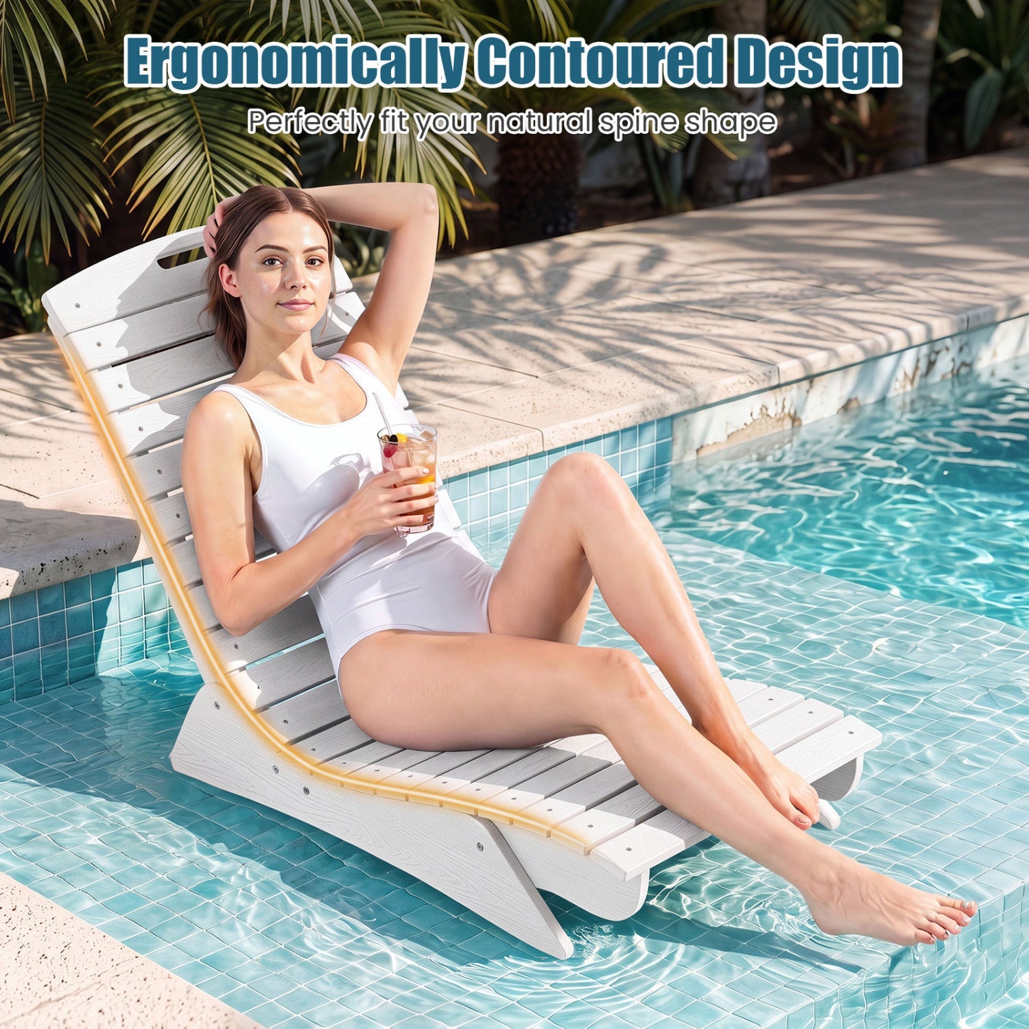 In-Pool Lounge Chair by DirectDeals, white poolside recliner with contoured ergonomic design on Tampa Home & Garden Store