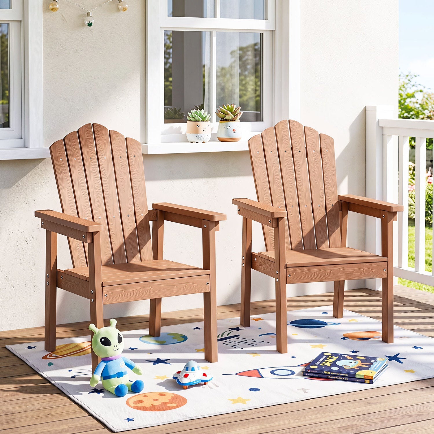 Adirondack chairs in brown wood with high backrests and wide armrests DirectDeals 2-pack on Tampa Home & Garden Store