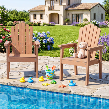 DirectDeals Adirondack chairs, brown wood, backrests and wide armrests, teddy bear on chair on Tampa Home & Garden Store