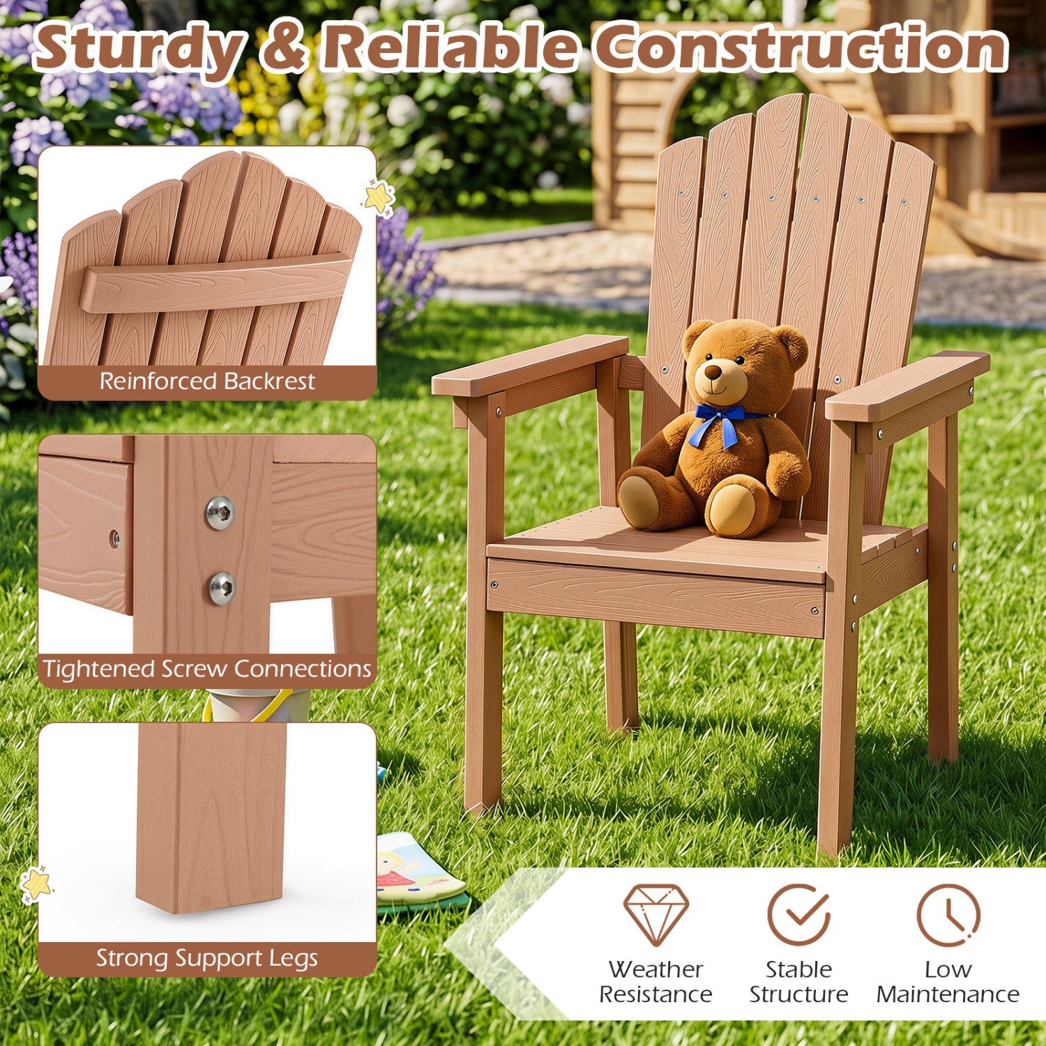 Adirondack chair DirectDeals with high backrest and wide armrests in natural wood on Tampa Home & Garden Store