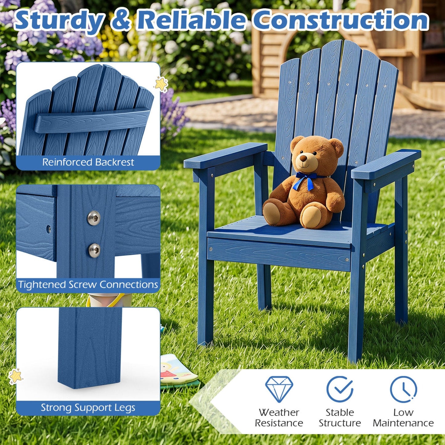Adirondack Chair DirectDeals blue with high backrest and wide armrests for outdoor seating on Tampa Home & Garden Store