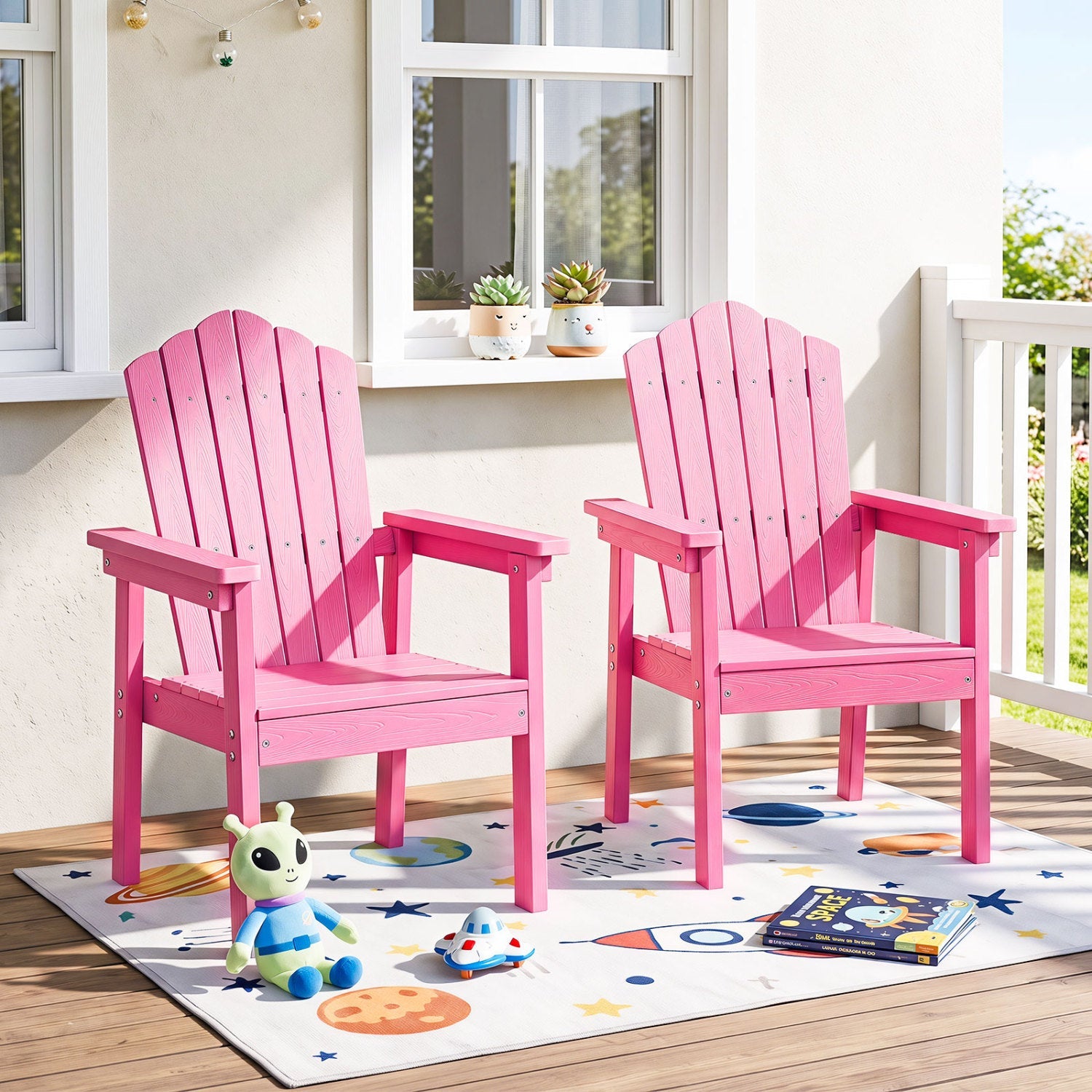 DirectDeals pink Adirondack chair pair with backrests and wide armrests on a porch on Tampa Home & Garden Store