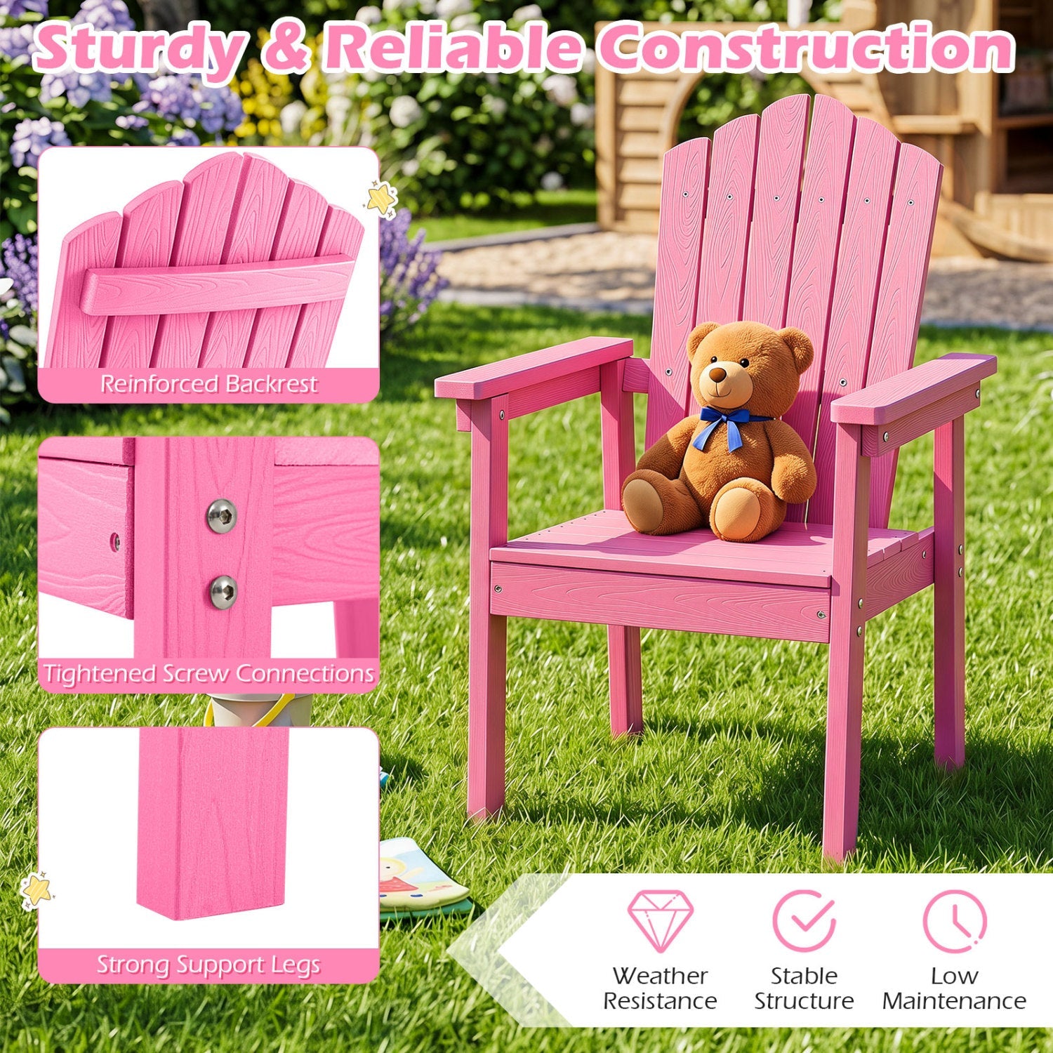 DirectDeals Pink Adirondack Chair with high backrest and wide armrests on Tampa Home & Garden Store