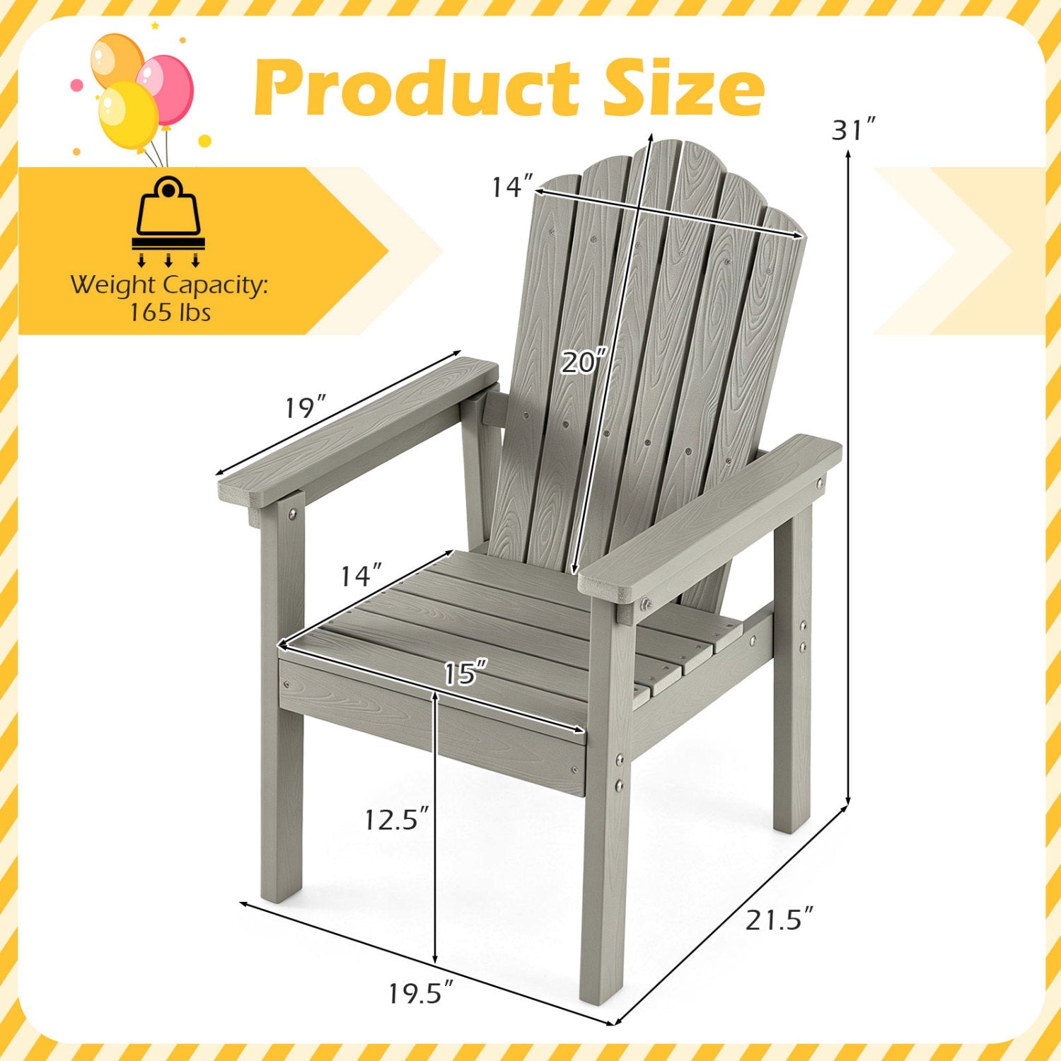 Adirondack chair DirectDeals gray wood with high backrest and wide armrests on Tampa Home & Garden Store