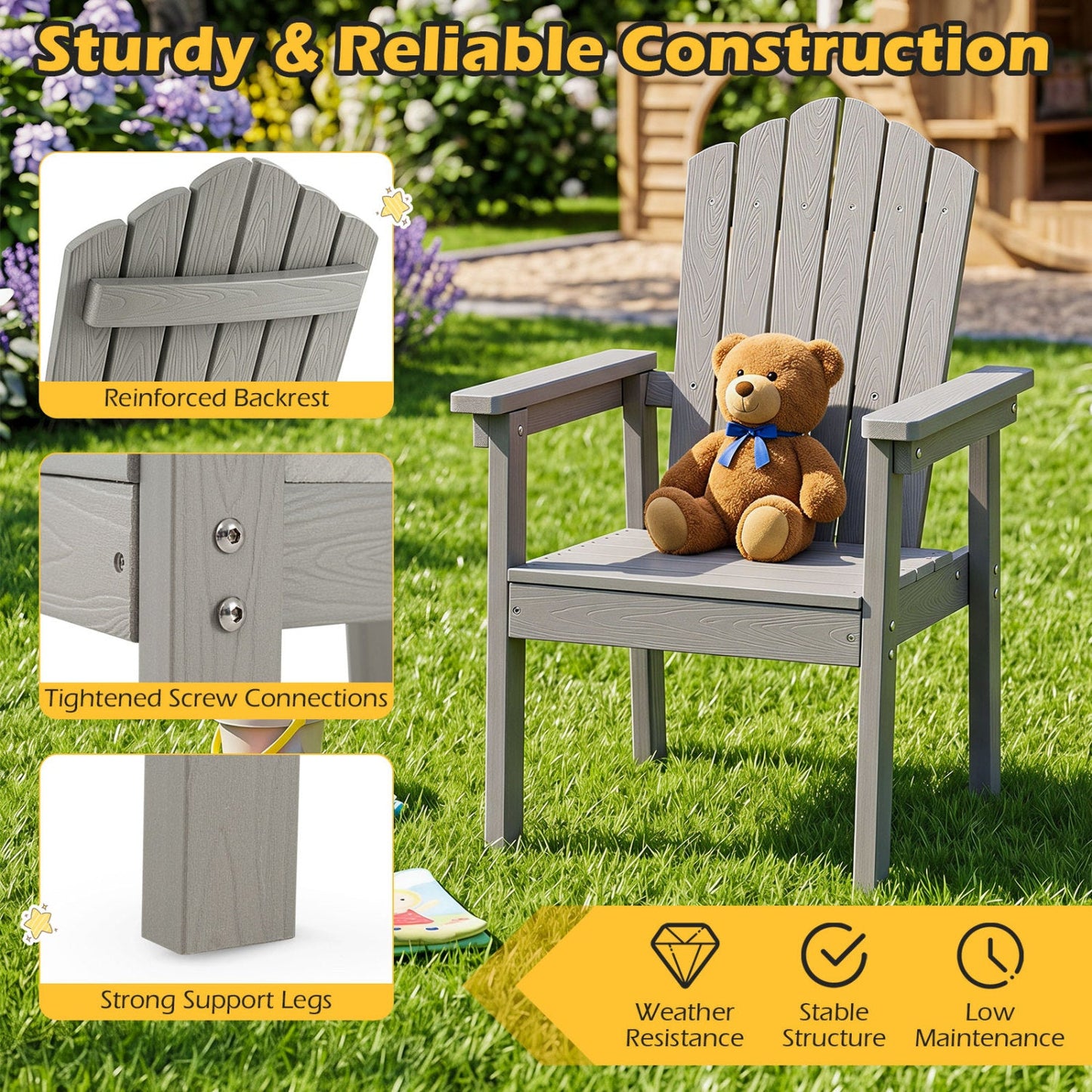 DirectDeals Adirondack Chair with high backrest and wide armrests in gray wood grain on Tampa Home & Garden Store