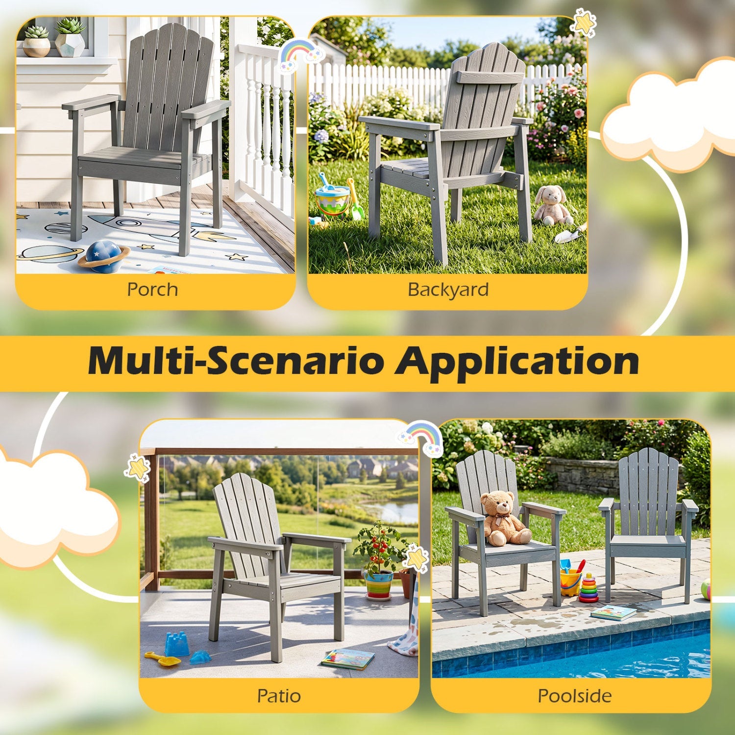 DirectDeals gray Adirondack chair with high backrest and wide armrests for porch and backyard on Tampa Home & Garden Store