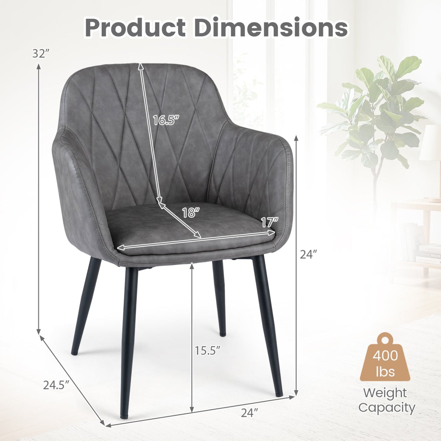 Upholstered dining chair with curved back in gray faux leather and black legs DirectDeals on Tampa Home & Garden Store