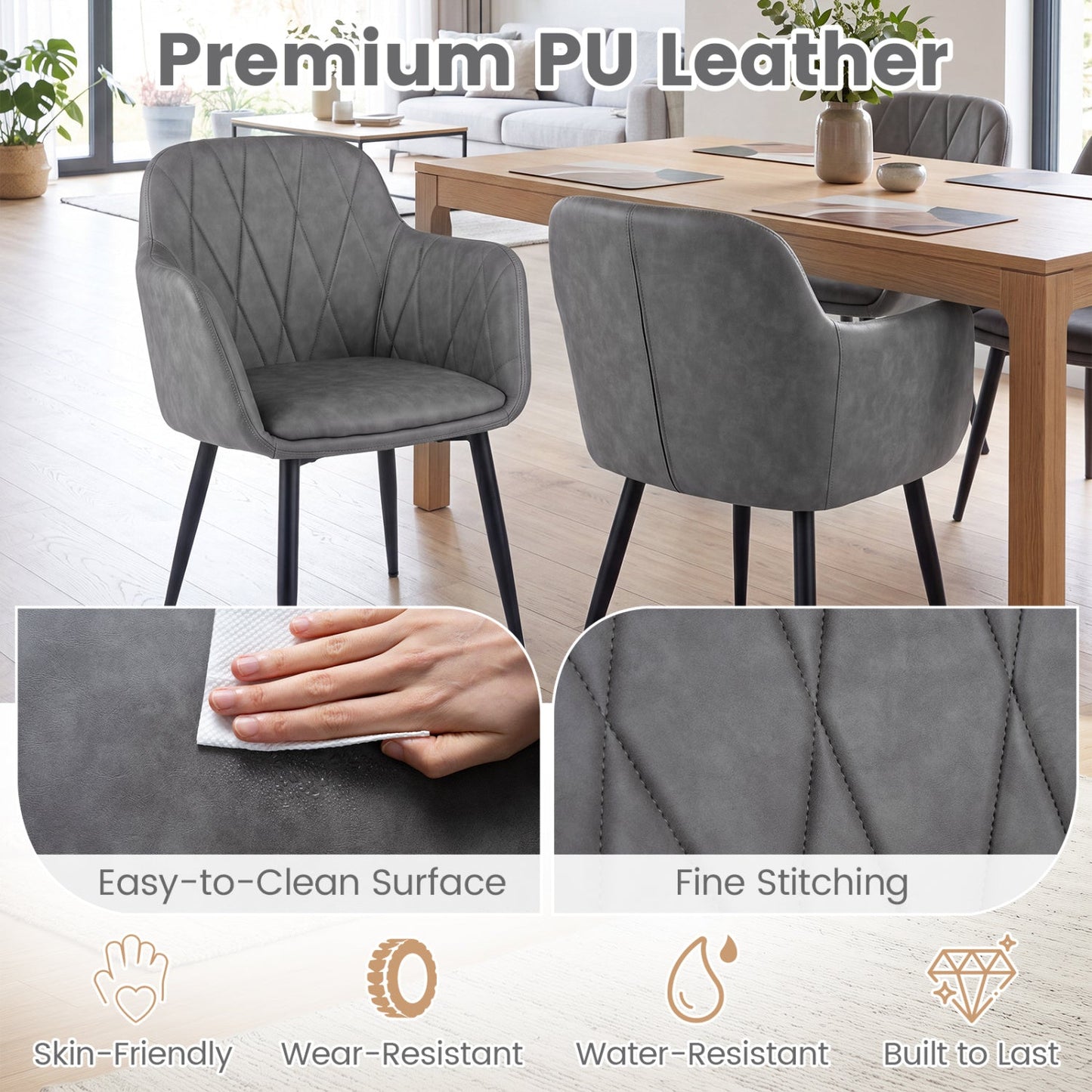 Upholstered Dining Chairs Set of 2 with curved backs in grey PU leather DirectDeals on Tampa Home & Garden Store