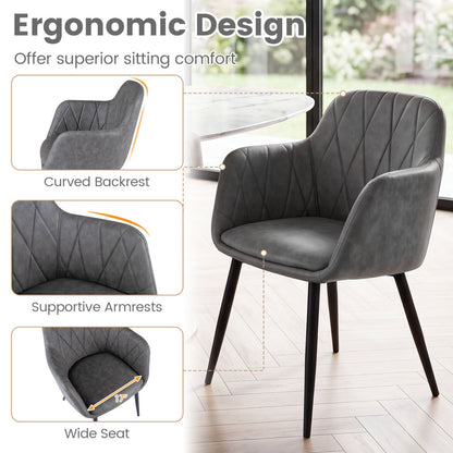 DirectDeals Dining Chairs 2-pack with curved back, gray faux leather, diamond stitching on Tampa Home & Garden Store