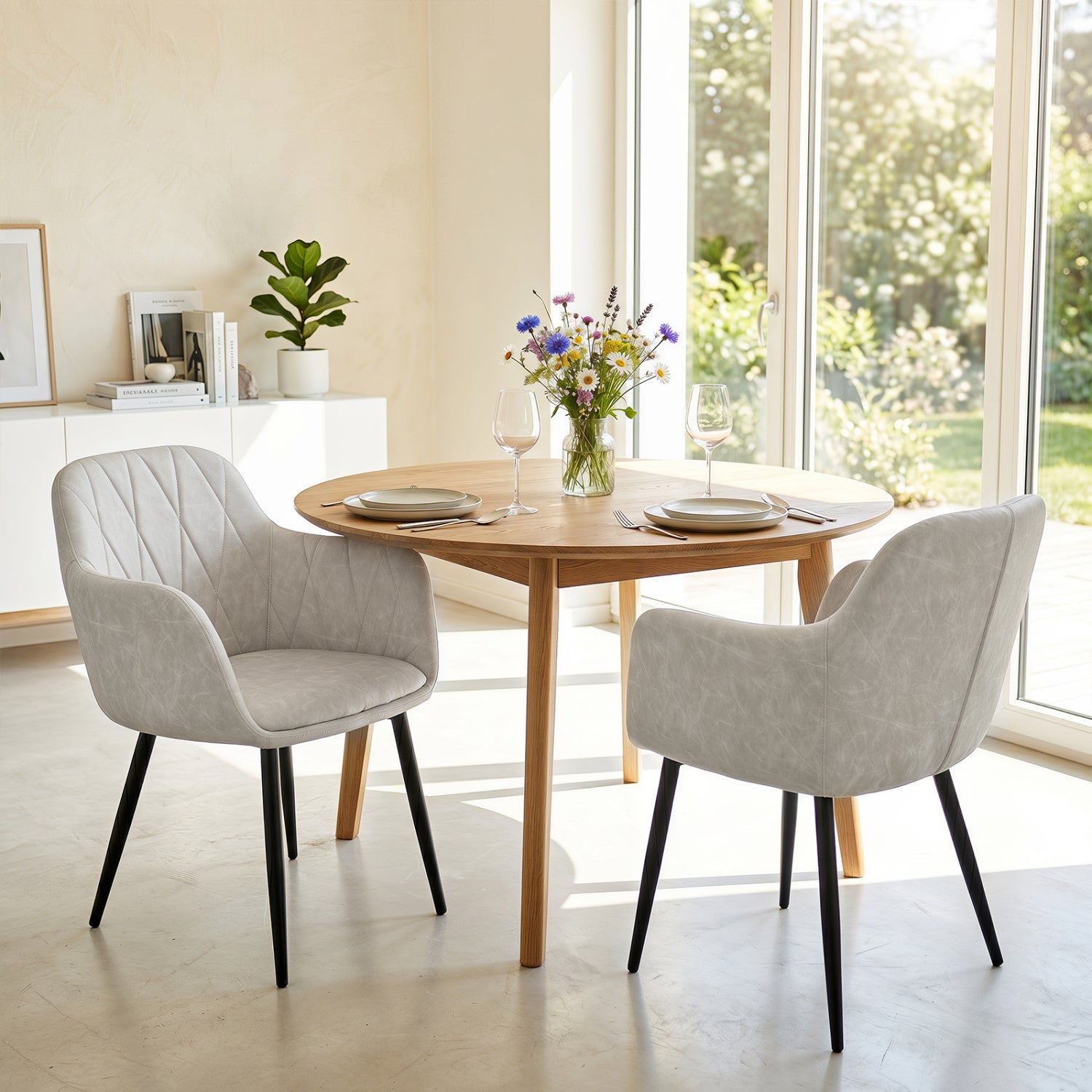 Upholstered dining chairs set of 2 in light gray fabric with curved backs DirectDeals on Tampa Home & Garden Store