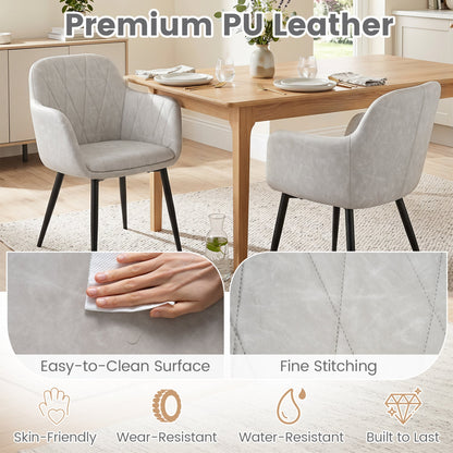 Upholstered dining chairs set of 2 in grey PU leather with curved backs and black legs on Tampa Home & Garden Store