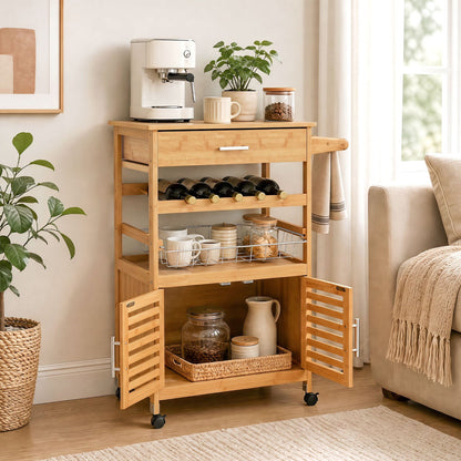 Rolling Kitchen Island Cart by DirectDeals in natural bamboo with wine rack for 6 bottles on Tampa Home & Garden Store