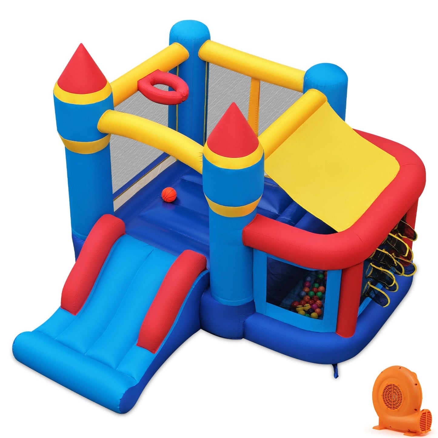 Inflatable Bounce House DirectDeals with slide and ball pit in blue and yellow 550W blower on Tampa Home & Garden Store