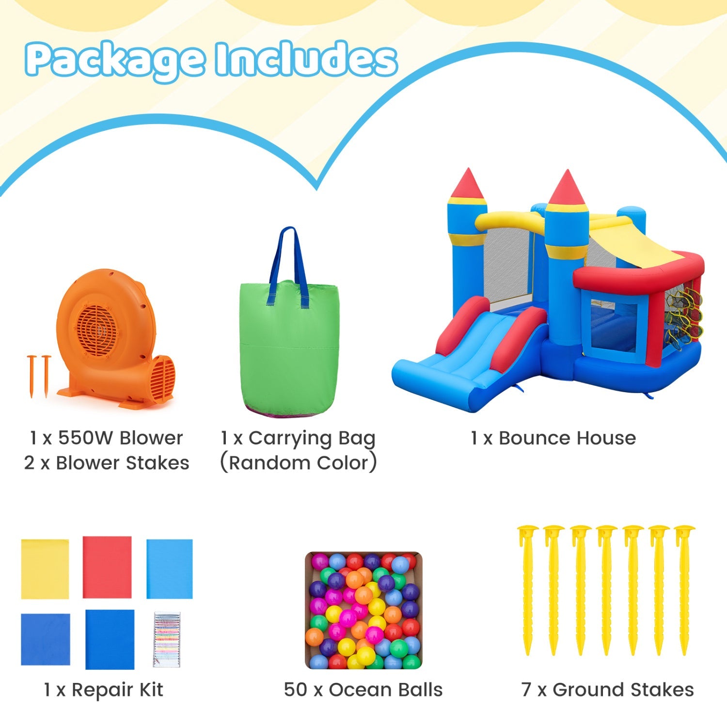 Inflatable Bounce House with Slide and Ball Pit, blue red 550W blower included on Tampa Home & Garden Store