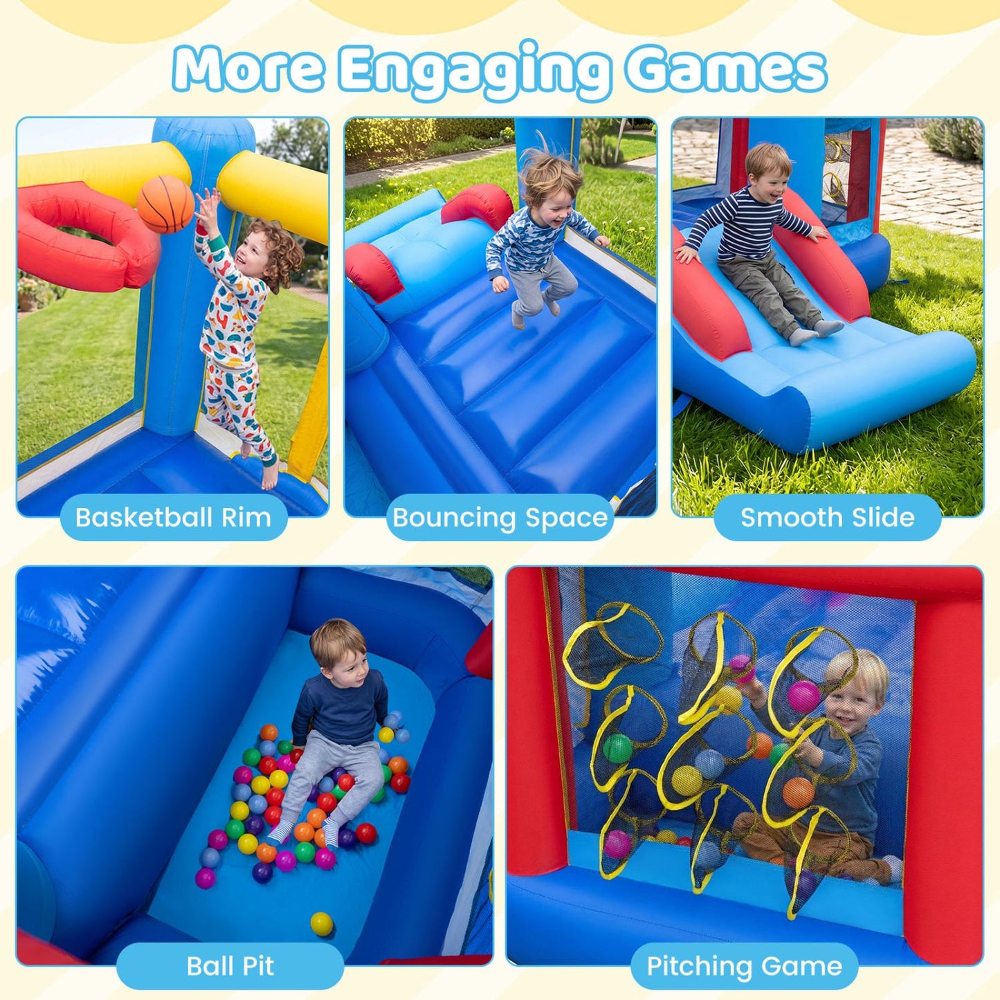 DirectDeals Inflatable Bounce House with Slide, Ball Pit, 550W blower in blue/red/yellow on Tampa Home & Garden Store