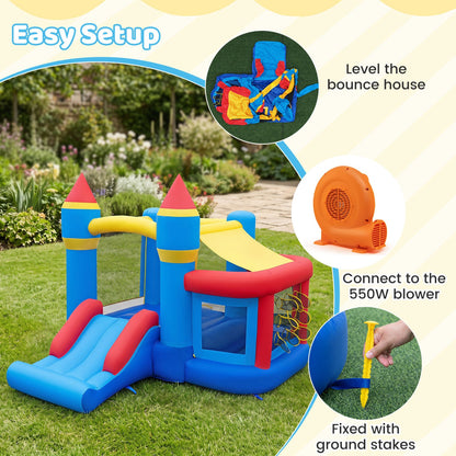 Inflatable Bounce House with Slide and Ball Pit, blue/yellow/red, 550W blower, DirectDeals on Tampa Home & Garden Store