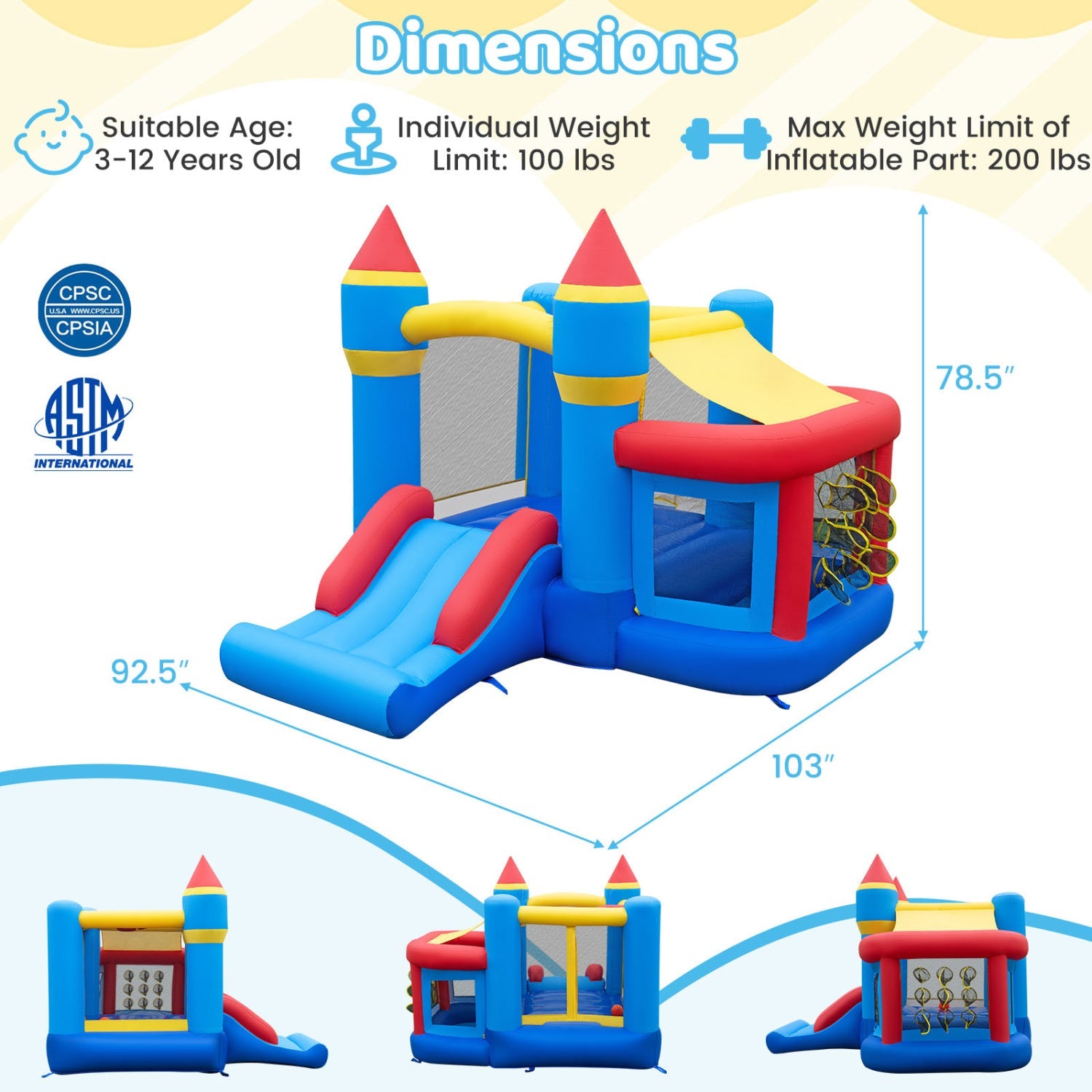 DirectDeals Bounce House with Slide and Ball Pit, inflatable blue red yellow, 550W blower on Tampa Home & Garden Store