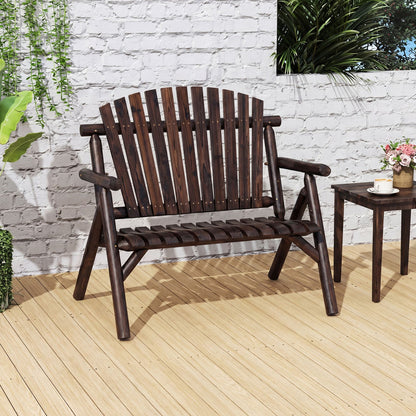 2-Person log wood patio bench with slatted backrest dark brown DirectDeals outdoor bench on Tampa Home & Garden Store