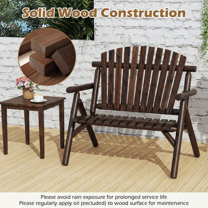 2-person log wood outdoor patio bench with slatted backrest in dark brown DirectDeals on Tampa Home & Garden Store