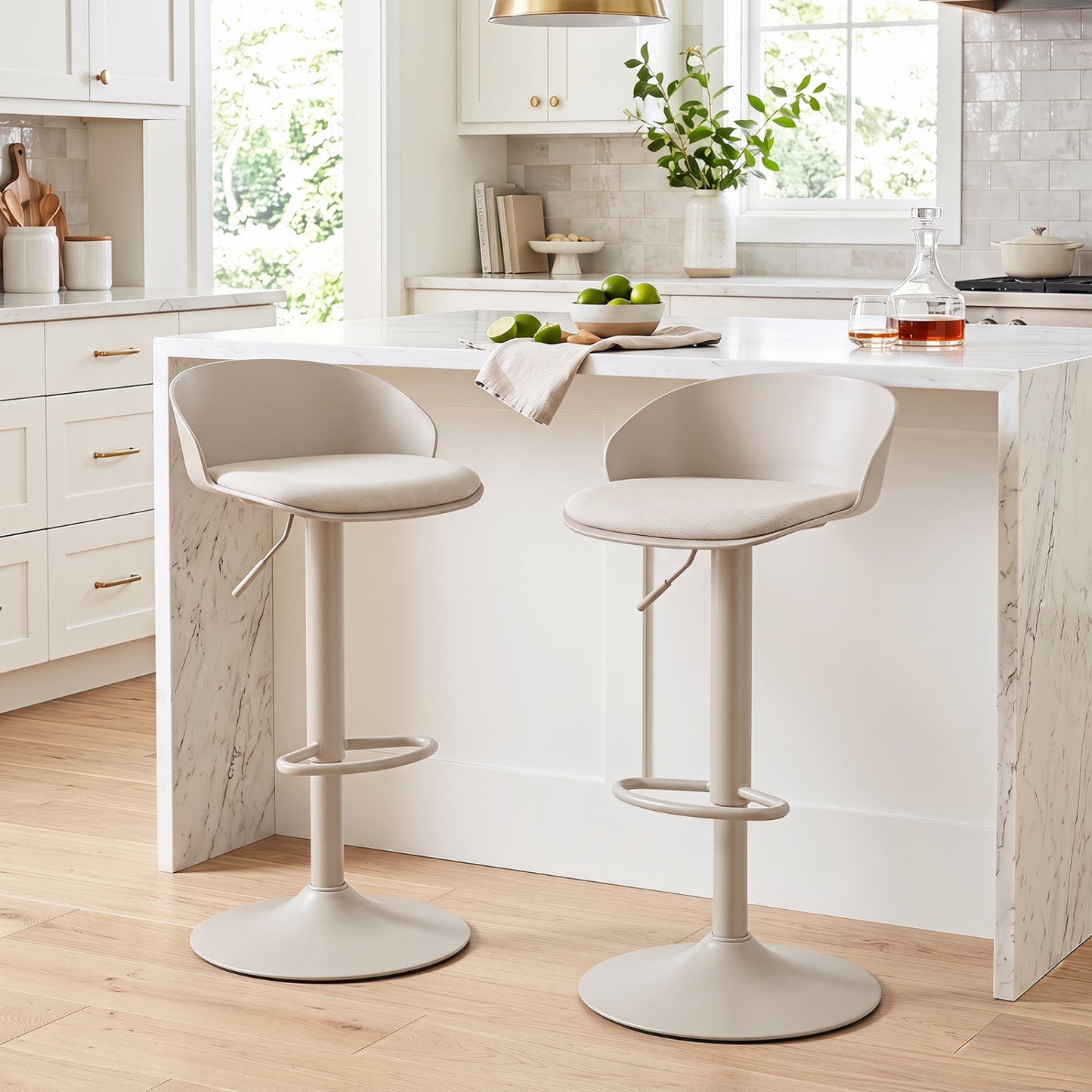 DirectDeals adjustable swivel bar stools with back and footrests beige fabric set of 2 on Tampa Home & Garden Store