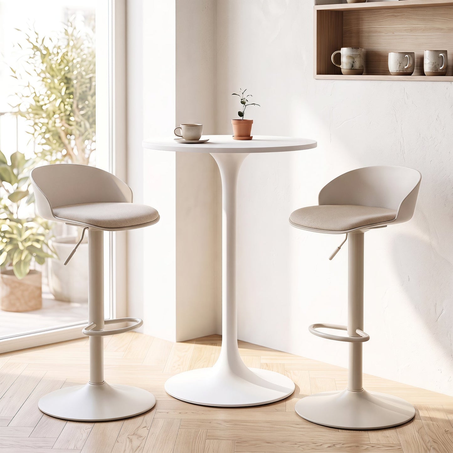 Adjustable Swivel Bar Stools Set of 2 with Back & Footrest in white, modern cafe seating on Tampa Home & Garden Store