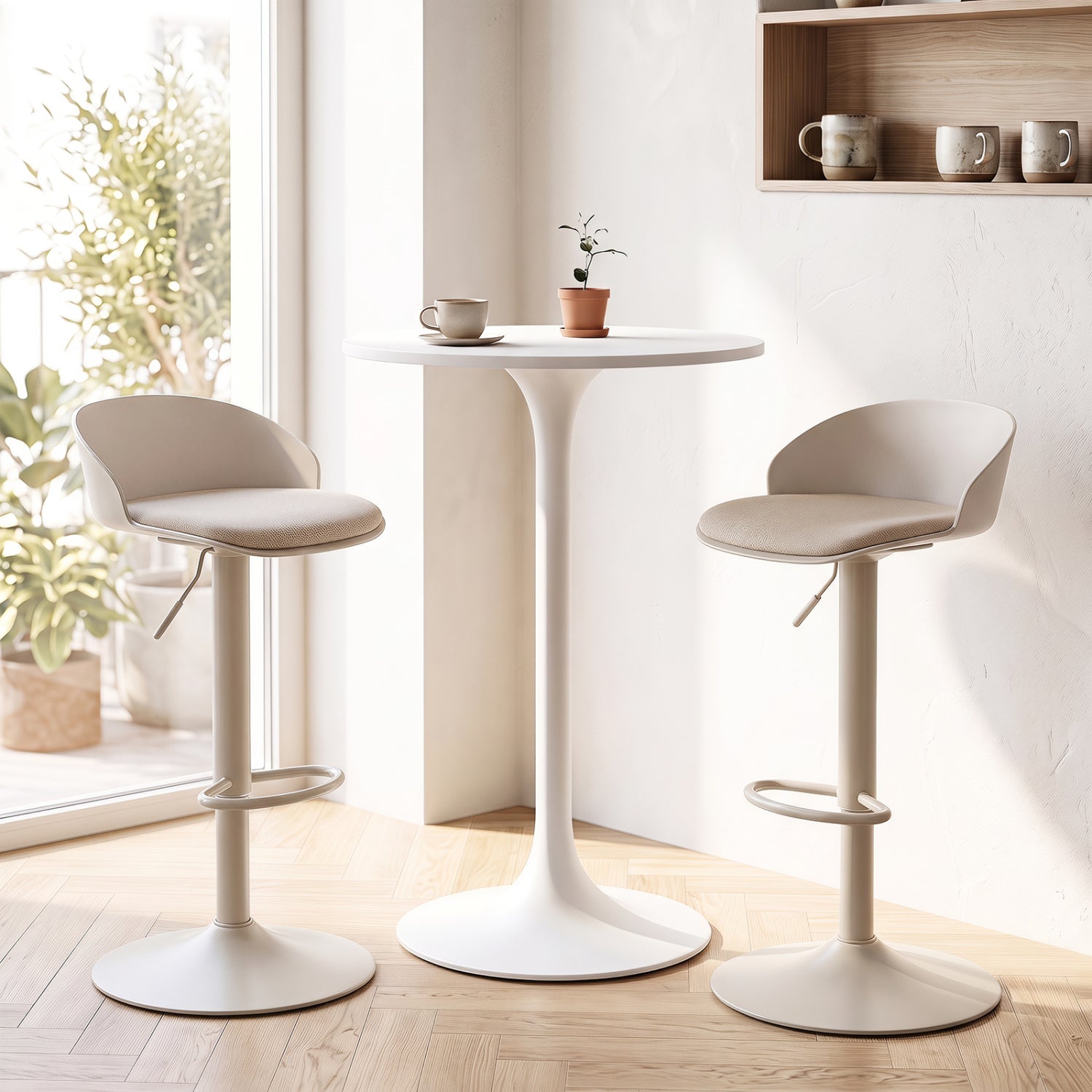 Adjustable Swivel Bar Stools Set of 2 with Back & Footrest in white, modern cafe seating on Tampa Home & Garden Store