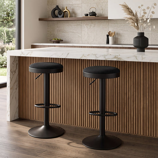 Adjustable bar stools set of 2 with padded black seats and metal bases in a modern kitchen on Tampa Home & Garden Store