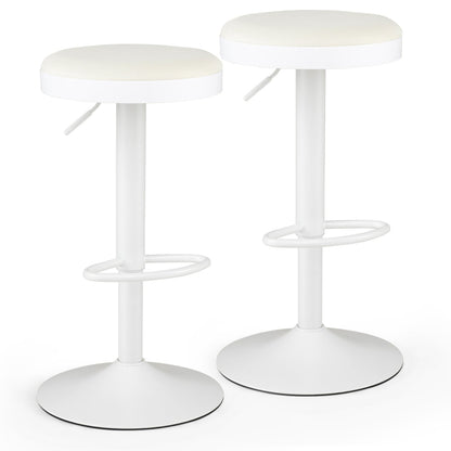 Adjustable bar stools set of 2 with padded beige seats, white metal frames and circular footrests DirectDeals on Tampa Home & Garden Store