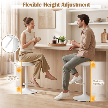 DirectDeals adjustable bar stools set of 2 with padded beige seats and white pedestal bases on Tampa Home & Garden Store