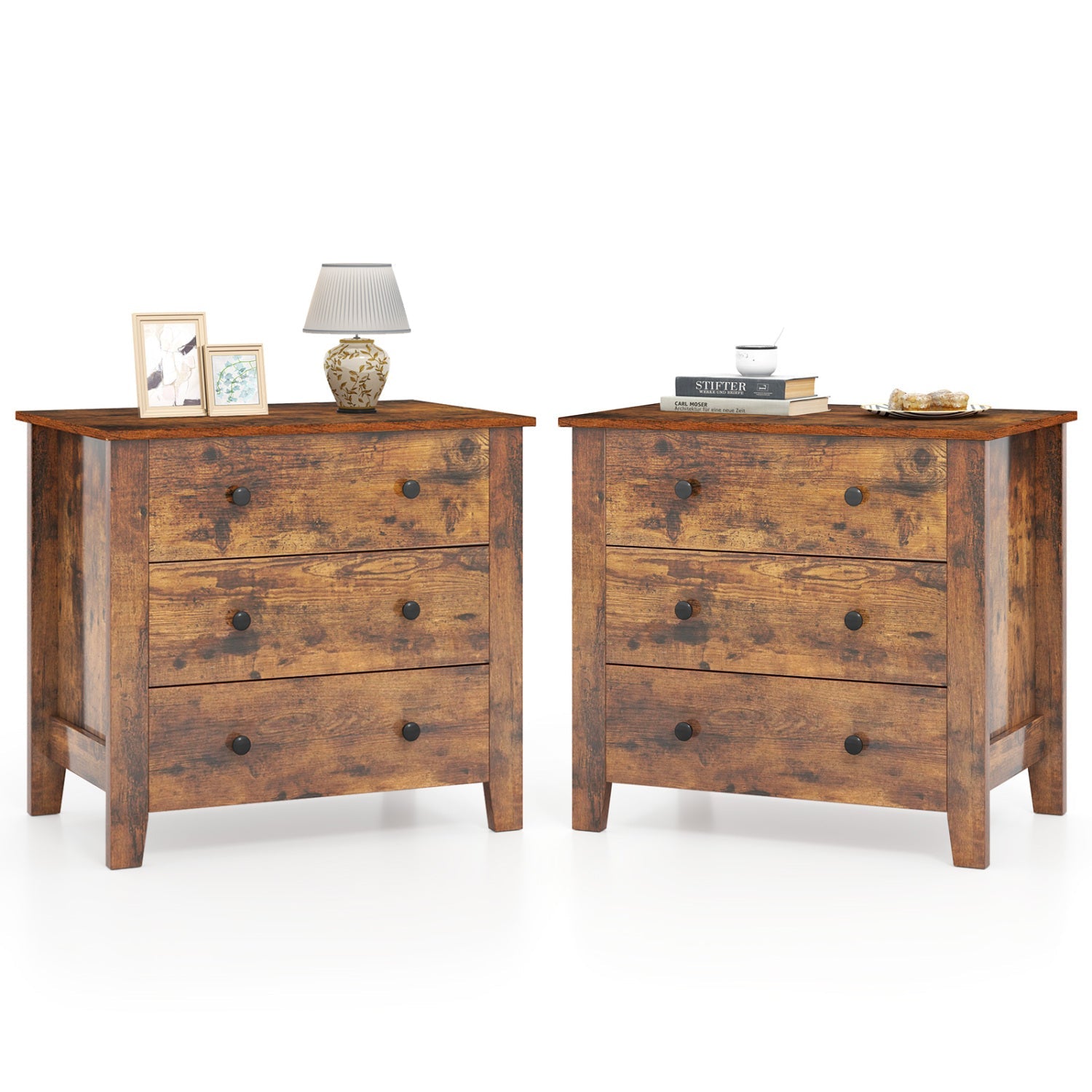 3-Drawer Dresser with Tapered Legs Rustic Brown by DirectDeals, 2 dressers with black knobs on Tampa Home & Garden Store