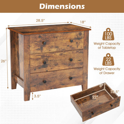 3-Drawer Dresser with Tapered Legs in rustic brown wood finish, 3 spacious drawers on Tampa Home & Garden Store