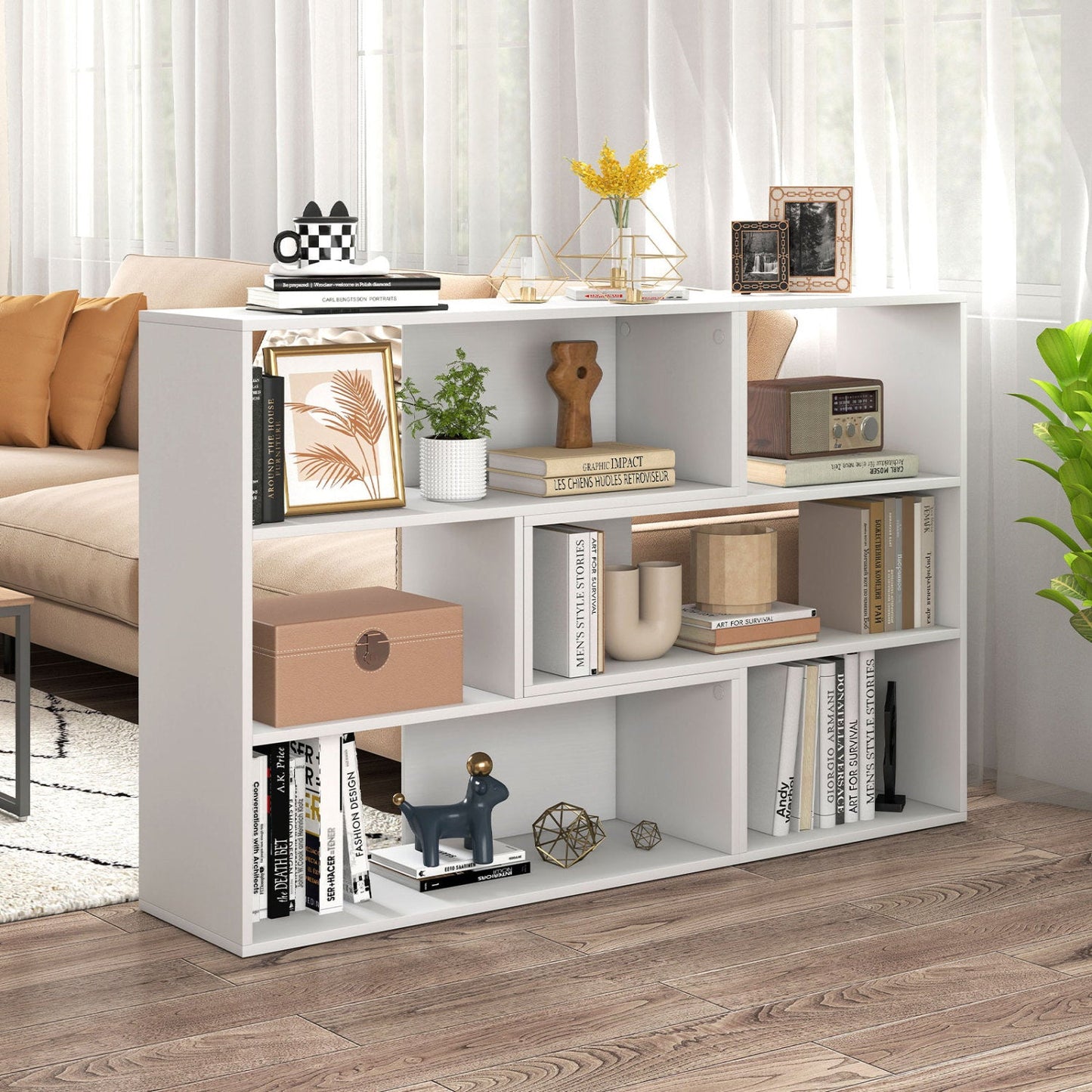 Geometric bookcase set, white with 3 open shelves and anti-tip safety by DirectDeals on Tampa Home & Garden Store
