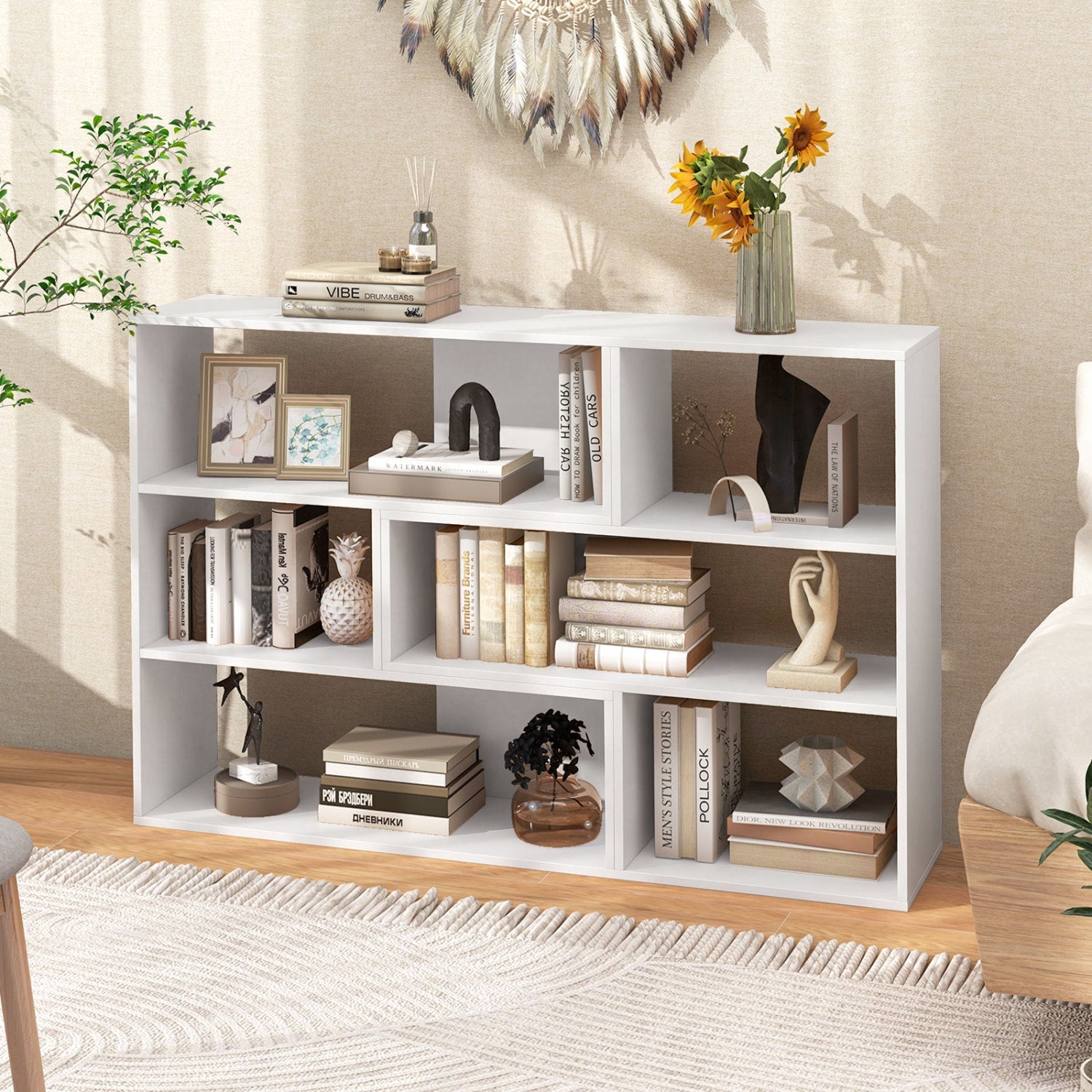 Bookcase Geometric bookshelf set with 3 open shelves in white, anti-tip design DirectDeals on Tampa Home & Garden Store