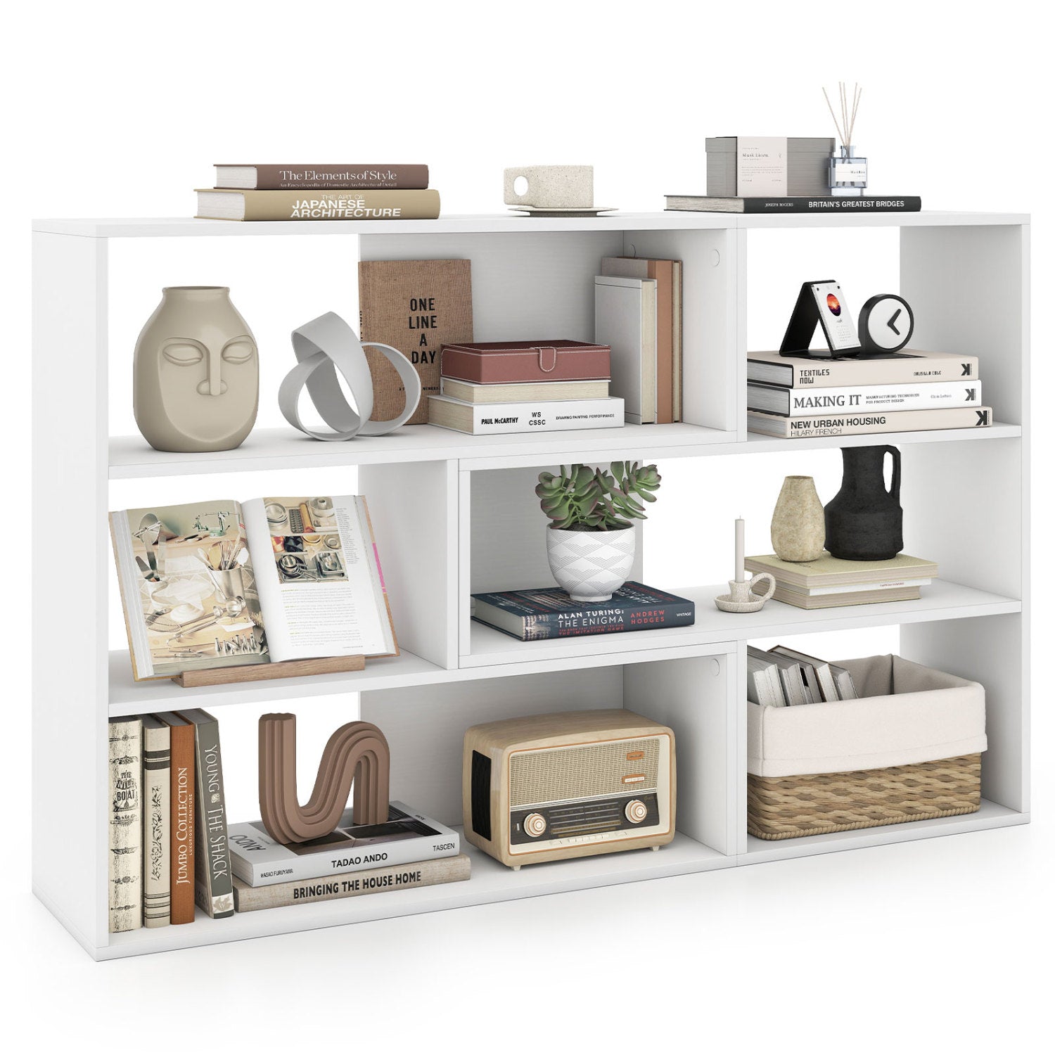Geometric Bookshelf Set with 3 open white shelves and anti-tip DirectDeals bookcase decor on Tampa Home & Garden Store