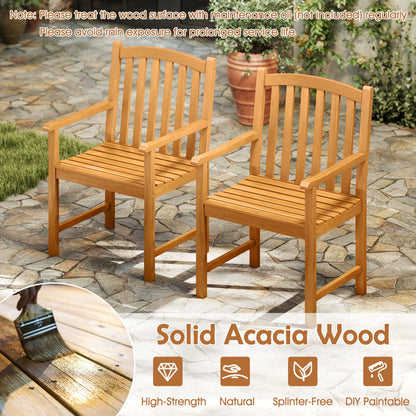5-Piece Acacia Wood Patio Dining Set for 4 with Umbrella Hole, 2 chairs on stone patio on Tampa Home & Garden Store