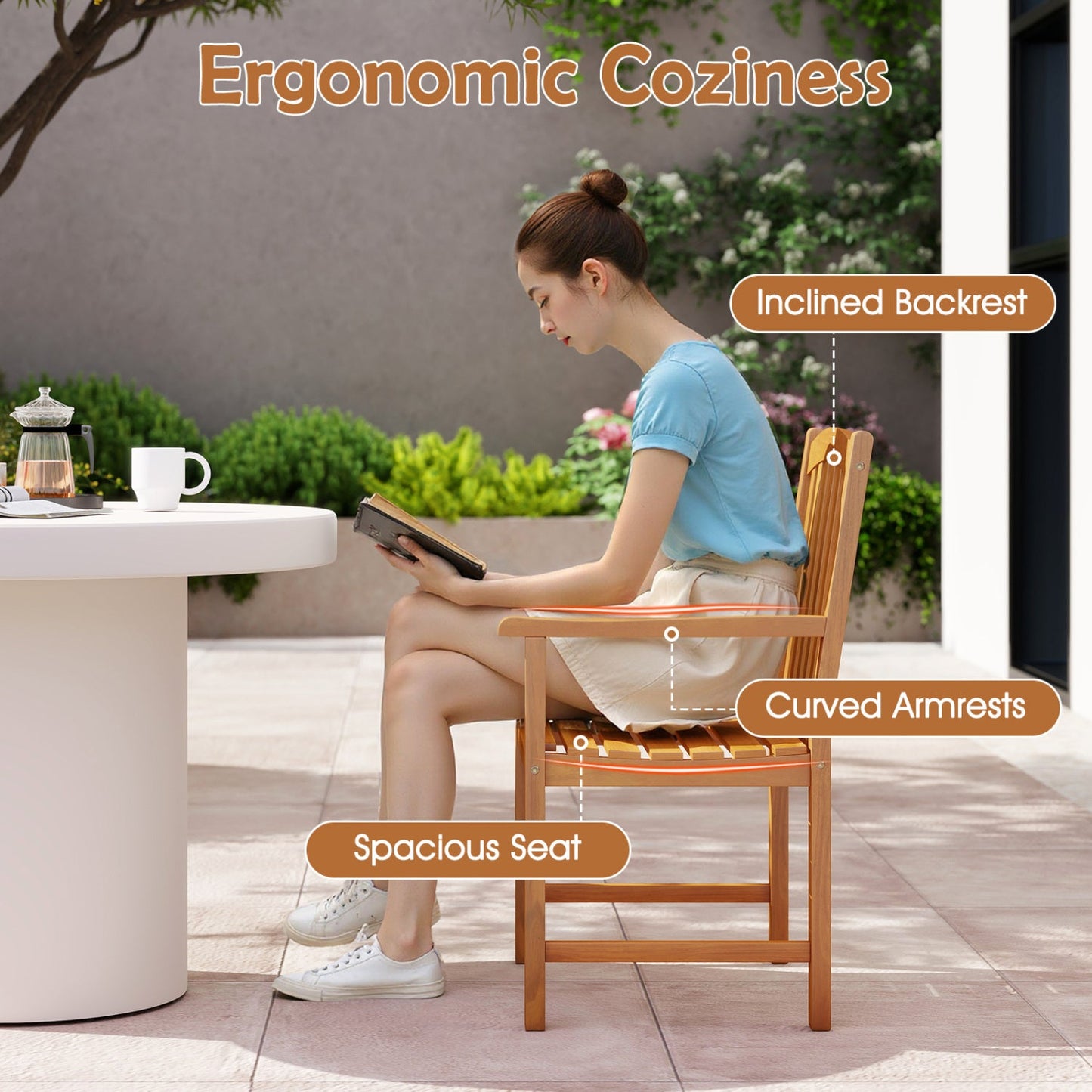 5-Piece Acacia Wood Patio Dining Set for 4 by DirectDeals with Umbrella Hole, natural finish on Tampa Home & Garden Store