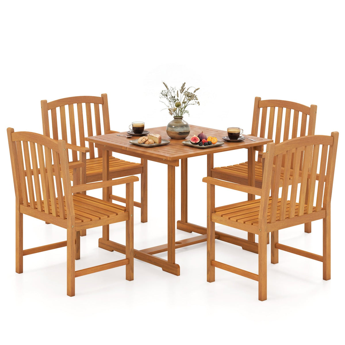 5-Piece Acacia Wood Patio Dining Set for 4 with slatted-back chairs by DirectDeals on Tampa Home & Garden Store