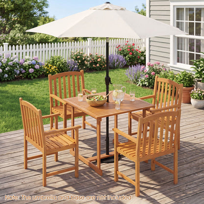 Acacia wood patio dining set for 4 with umbrella hole, includes 4 chairs and table on Tampa Home & Garden Store